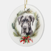 Grote Deen Kerstkrans Feestelijke Pup Keramisch Ornament (Links)