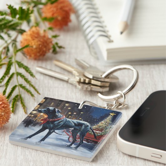 Grote Deen Kerstmis Feestelijk Seizoen Sleutelhanger (Voorkant Rechts)