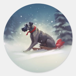 Grote Deen Kerstmis sneeuw winter Ronde Sticker