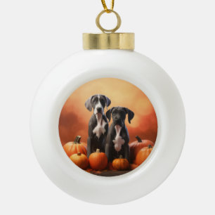 Grote Deen Puppy Herfst Delight Pompoen Keramische Bal Ornament