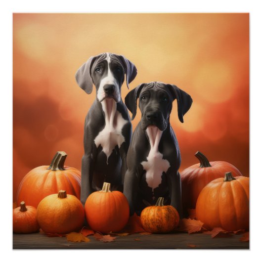 Grote Deen Puppy Herfst Delight Pompoen Perfect Poster (Voorkant)