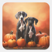 Grote Deen Puppy Herfst Delight Pompoen Vierkante Sticker (Voorkant)
