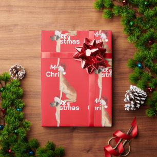 Grote Deen Vakantie Kerstmis Vrolijk Kerstman Hoed Cadeaupapier