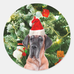Grote Deense kerstboom geschenkdozen Santa Hat Ronde Sticker