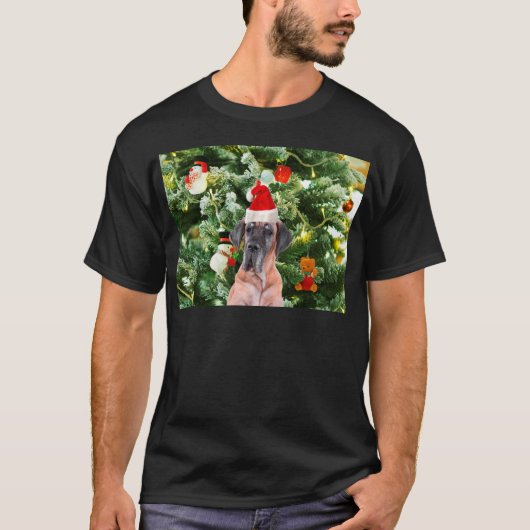 Grote Deense kerstboom geschenkdozen Santa Hat T-shirt (Voorkant)