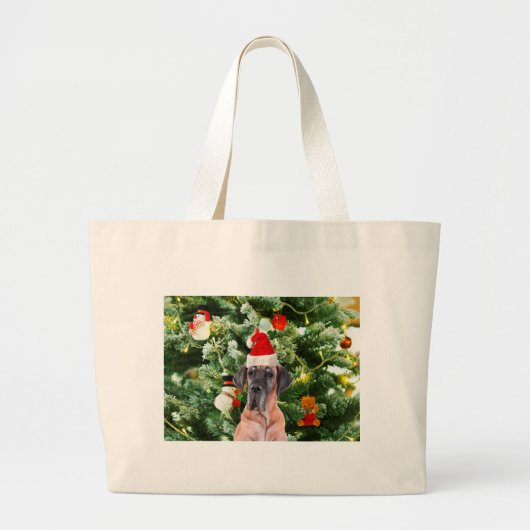 Grote Deense kerstboom geschenkdozen Santa Hat Tote Bag (Voorkant)