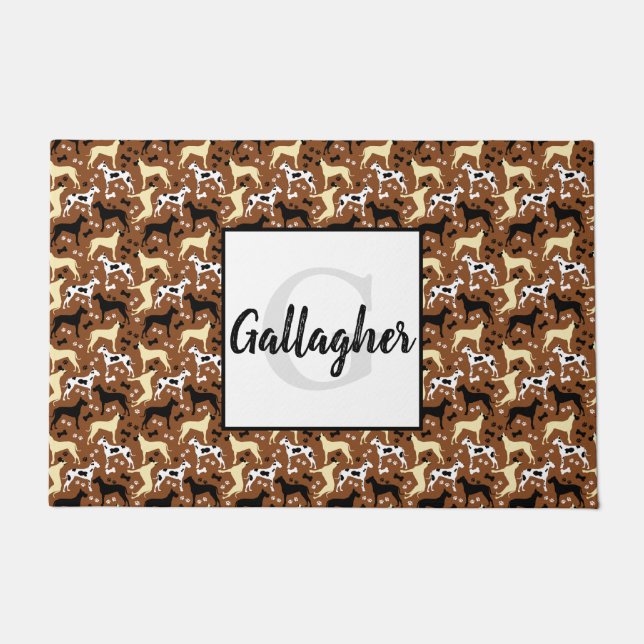 Grote Denen Monogram Achternaam Doormat Deurmat (Voorkant)