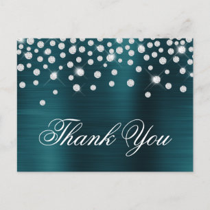Grote diamant confetti oceaan teal satijnen folie briefkaart