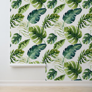 Grote dikke groene tropische bladerenpatroon behang