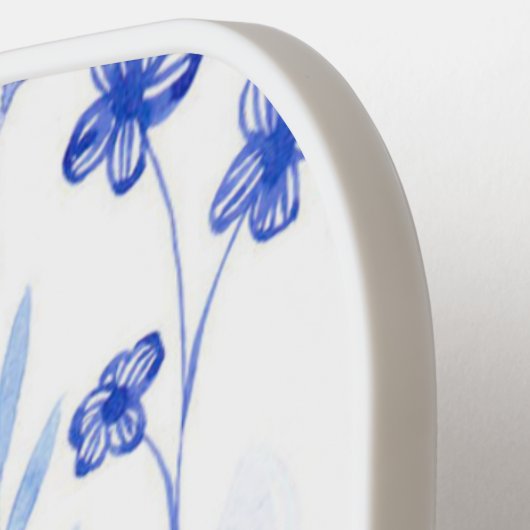 Grote Dink Energie Blauw Bloemen Pickleball Paddle (Links Detail)