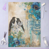 Grote Distressed Blauwgroen Blauw Goud Bloemen & R Tissuepapier (Craft)