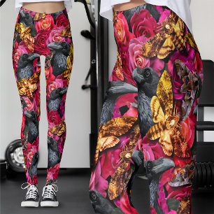 Grote Doodshoofdvlinders Gothic Raven Rozen Leggings