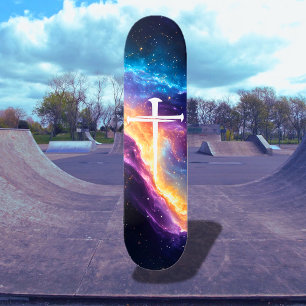 Grote drie spijkers kruisen Paarse sterrenstelsel Skateboard