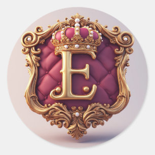 Grote E-monogram op rode fluweel Ronde Sticker