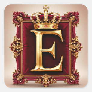 Grote E-monogram op rode fluweel Vierkante Sticker