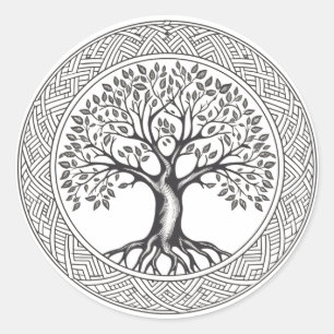 Grote eikenboom van de Keltische Schets Ronde Sticker