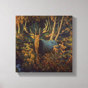 Grote eland in herfstbos canvas afdruk