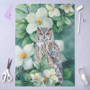 Grote Elegante Aquarel Uil & Jasmin Decoupage Tissuepapier