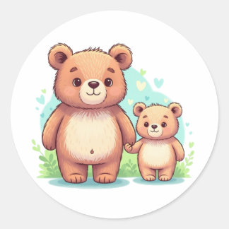 Grote en Kleine Beer Houden Elkaar Vast – Schattig Ronde Sticker