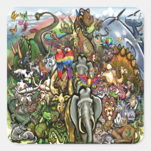 Grote en kleine dieren vierkante sticker