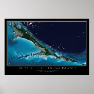 Grote en kleine Exuma-eilanden Bahamas-satellietka Poster