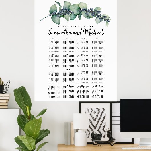 Grote Eucalyptus Botanische 16-tabelzentekaart Poster (Thuiskantoor)