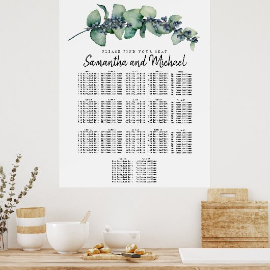 Grote Eucalyptus Botanische 17-tabelzentabel Poster (Keuken)