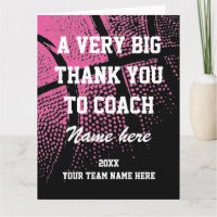 Grote, extra grote roze basketbalcoach bedankkaart