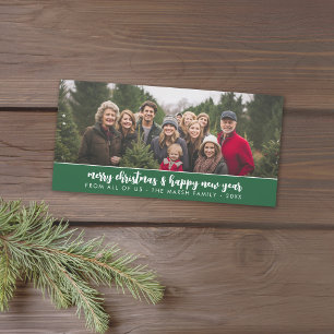 Grote Familie Foto Panoramisch - Minimaal - groen Feestdagenkaart