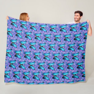 Grote fleece deken blauwe vlinder/lavendel