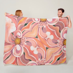 Grote fleece deken perzik dahlia