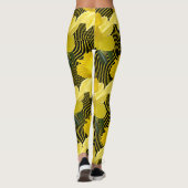 Grote Floral Daffodils Wavy Yellow Stripe Black Leggings (Achterkant)