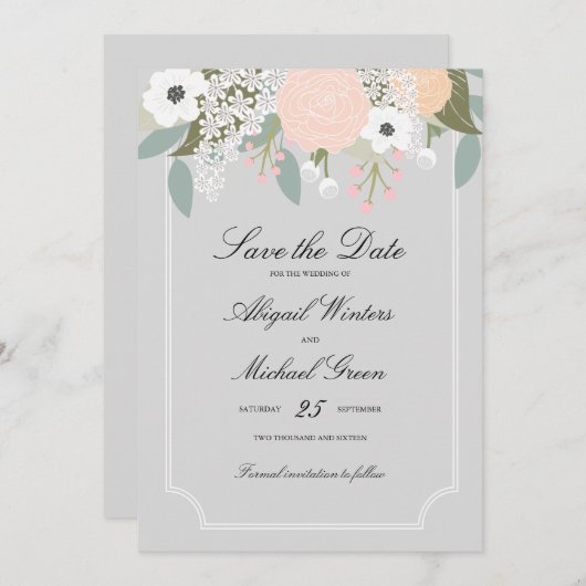 Grote Floral - sparen de Datum Save The Date (Voorkant / Achterkant)