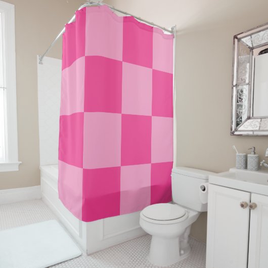 Grote Fuchsia Roze Checkers Douchegordijn (In situ)