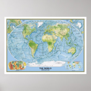 Grote fysieke kaart van het poster van de wereld