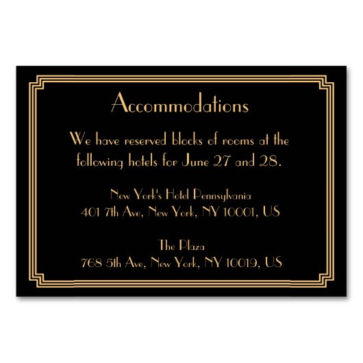 Grote Gatsby Art Deco Black Wedding Accommodatie Kaart (Voorkant)