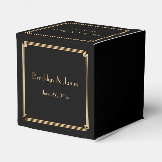 Grote Gatsby Art Deco Black Wedding Favor Boxes Bedankdoosjes (Achterkant)