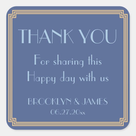 Grote Gatsby Art Deco Blue Wedding Stickers (Voorkant)