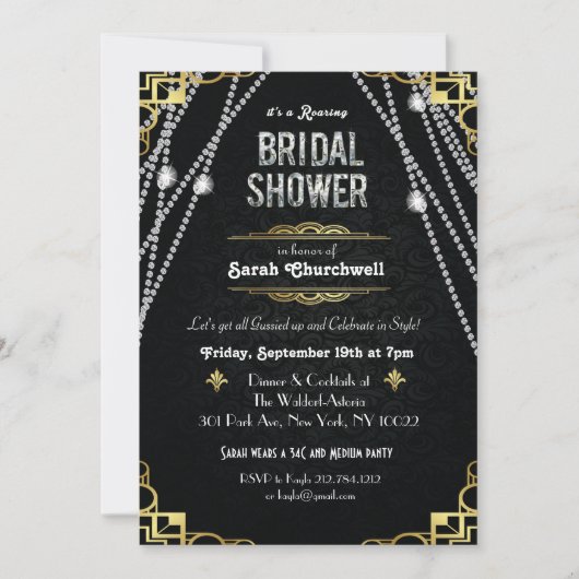 Grote Gatsby Art Deco Bridal Shower Uitnodiging (Voorkant)