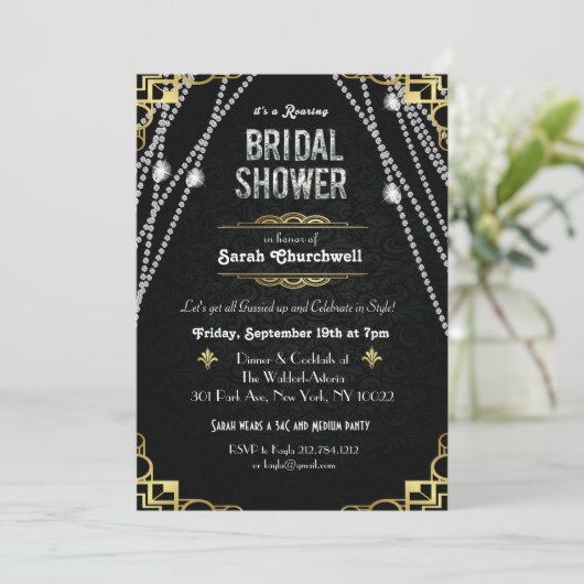 Grote Gatsby Art Deco Bridal Shower Uitnodiging (Staand voorkant)