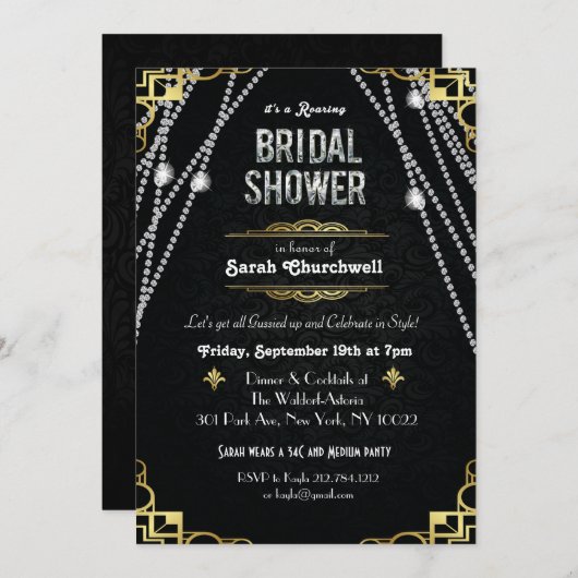 Grote Gatsby Art Deco Bridal Shower Uitnodiging (Voorkant / Achterkant)