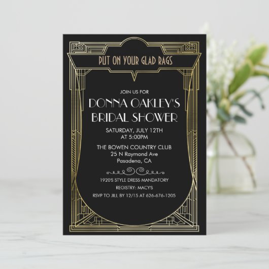 Grote Gatsby Art Deco Bridal Shower Uitnodiging (Staand voorkant)