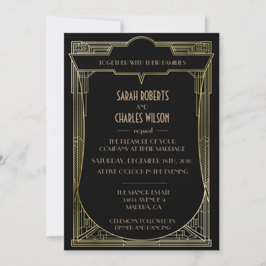 Grote Gatsby Art Deco bruiloft uitnodiging (Voorkant)