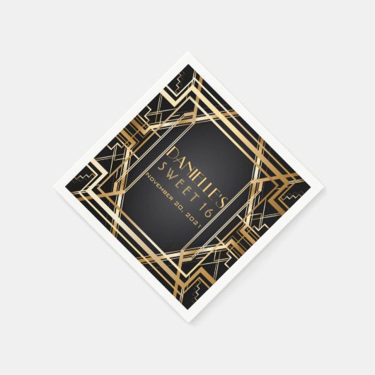 Grote Gatsby Art Deco Sweet 16 Gepersonaliseerd se Servetten (Hoek)