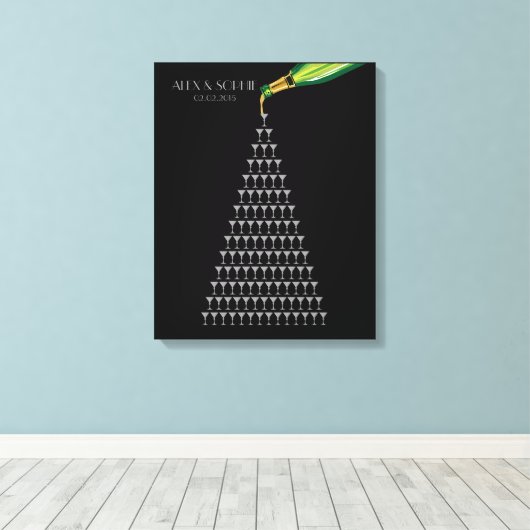 Grote Gatsby Bruiloft Gastenboek Champagne Tower Canvas Afdruk (Insitu (Houten vloer))