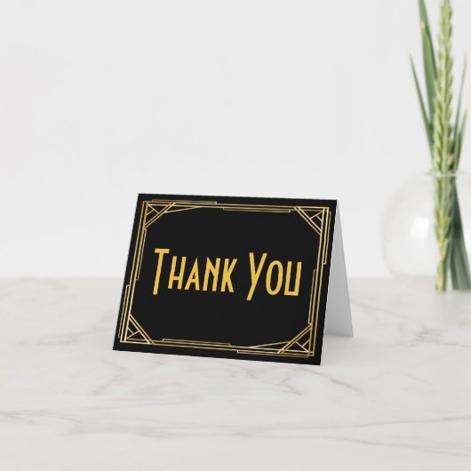 Grote Gatsby Dank U Zwart Goud Art Deco Bruiloft Bedankkaart (Voorkant)