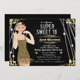Grote Gatsby Flapper Sweet 16 Verjaardag Uitnodigi Kaart