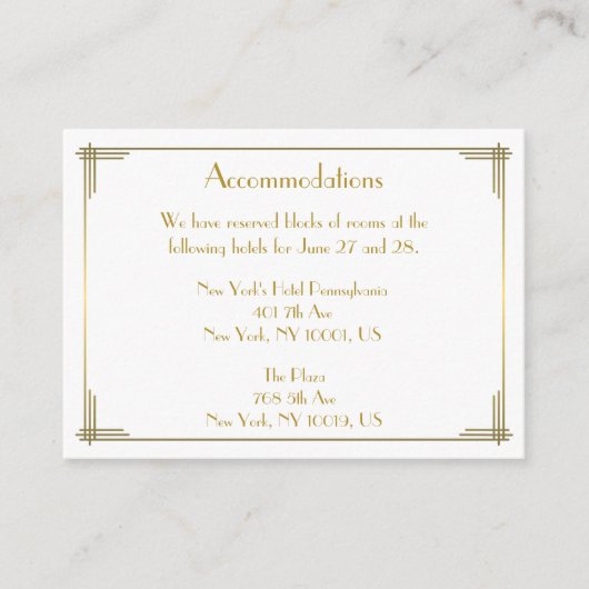 Grote Gatsby Gold Wedding Accommodatie Kaarten (Voorkant)