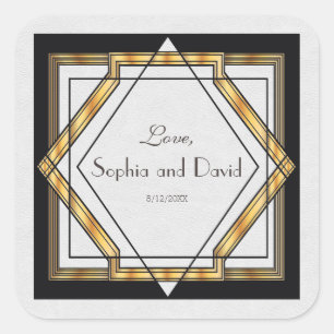 Grote Gatsby Goud Witte Art Deco Trouwdag Vierkante Sticker