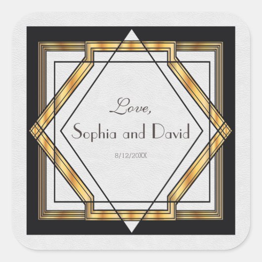 Grote Gatsby Goud Witte Art Deco Trouwdag Vierkante Sticker (Voorkant)